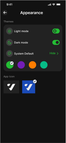 Dark mode version of the budget screen